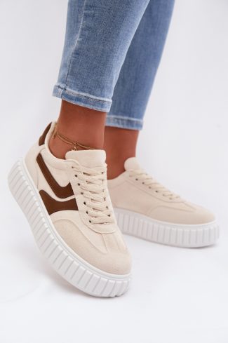 Beige Sport Shoes in Women`s Athletic Shoes, Trainers, Sneakers with Fabric, Footbed, Upper Height and Platform Height