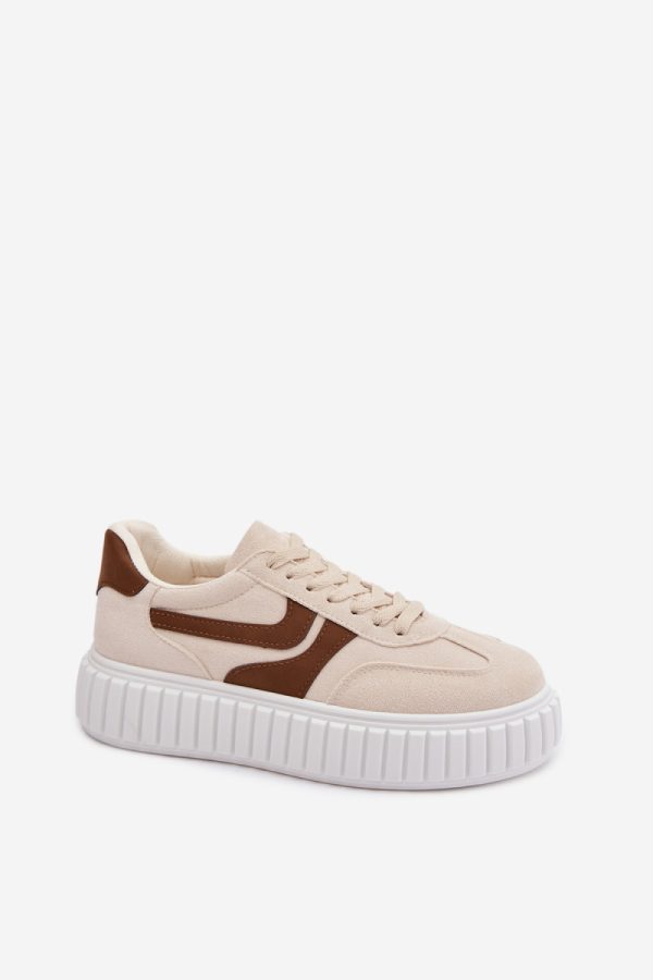 Beige Sport Shoes in Women`s Athletic Shoes, Trainers, Sneakers with Fabric, Footbed, Upper Height and Platform Height