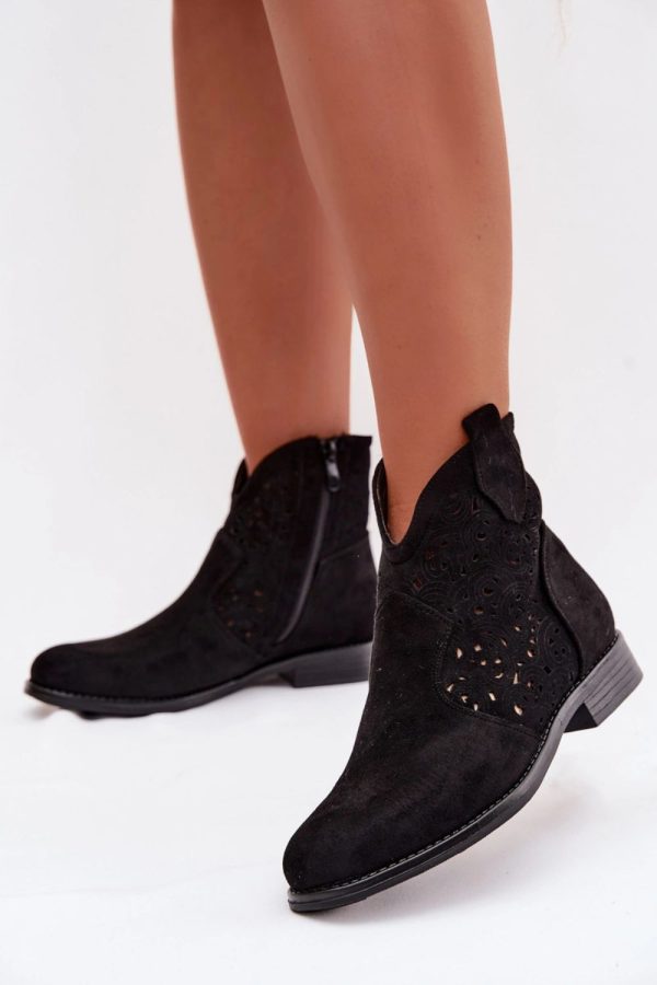Black Boots in Women`s Ankle Boots & Booties with Fabric, Footbed, Upper Height and Heel Height