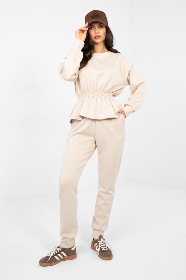 Beige Set in Pants, Trousers, Shorts with Spandex, Polyester and Viscose