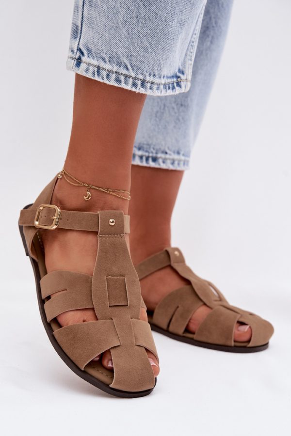 Beige Sandals in Sandals & Flip-Flops For Women with Fabric, Footbed and Heel Height