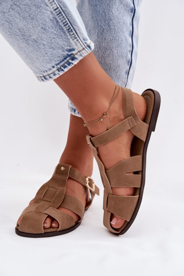 Beige Sandals in Sandals & Flip-Flops For Women with Fabric, Footbed and Heel Height