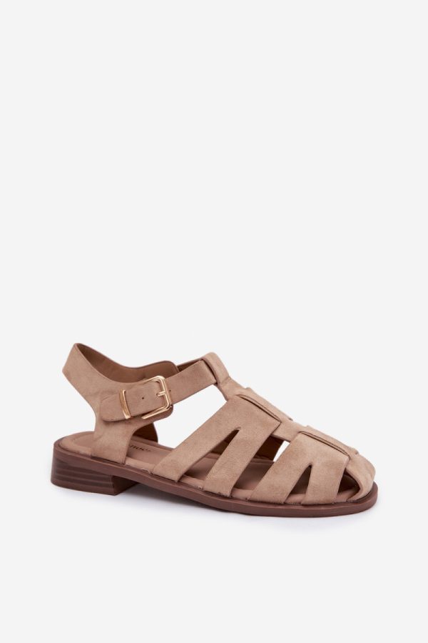Beige Sandals in Sandals & Flip-Flops For Women with Fabric, Footbed and Heel Height