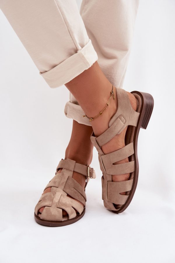 Beige Sandals in Sandals & Flip-Flops For Women with Fabric, Footbed and Heel Height