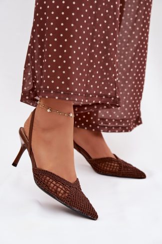 Brown Heel Sandals in Sandals & Flip-Flops For Women with Fabric, Footbed and Heel Height