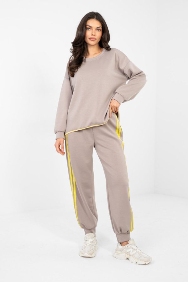 Beige Set in Pants, Trousers, Shorts with Spandex, Polyester and Viscose