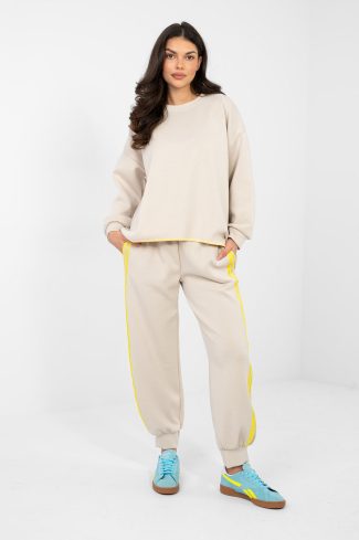 Beige Set in Pants, Trousers, Shorts with Spandex, Polyester and Viscose