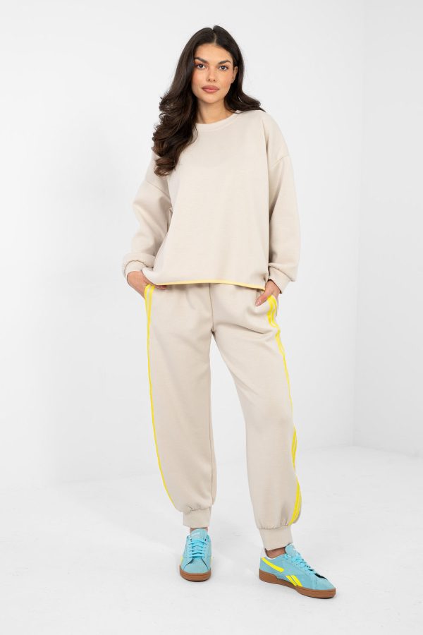 Beige Set in Pants, Trousers, Shorts with Spandex, Polyester and Viscose