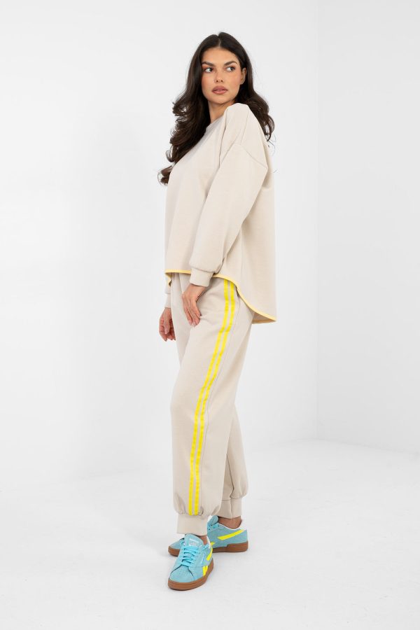 Beige Set in Pants, Trousers, Shorts with Spandex, Polyester and Viscose