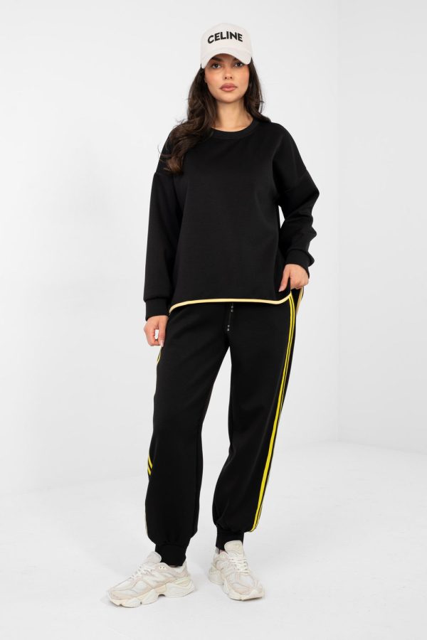 Black Set in Pants, Trousers, Shorts with Spandex, Polyester and Viscose