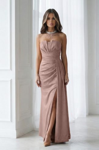 Brown Long Dress in Evening Dresses with Spandex and Polyester