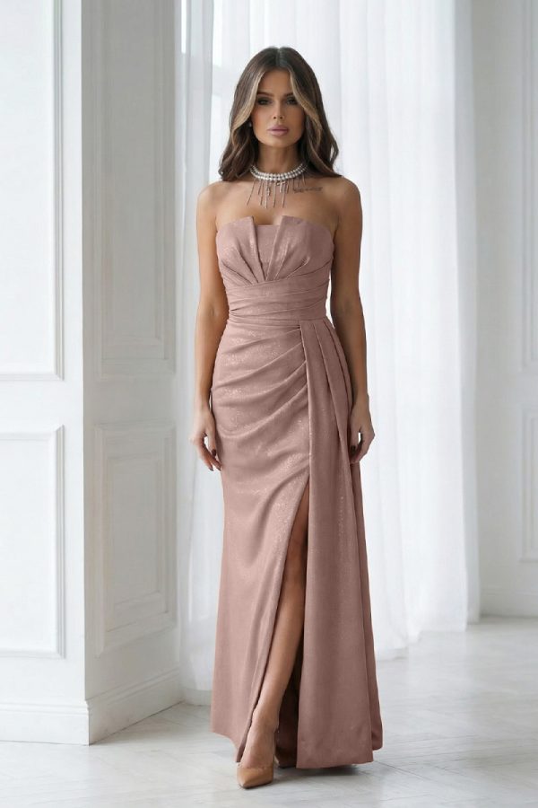 Brown Long Dress in Evening Dresses with Spandex and Polyester