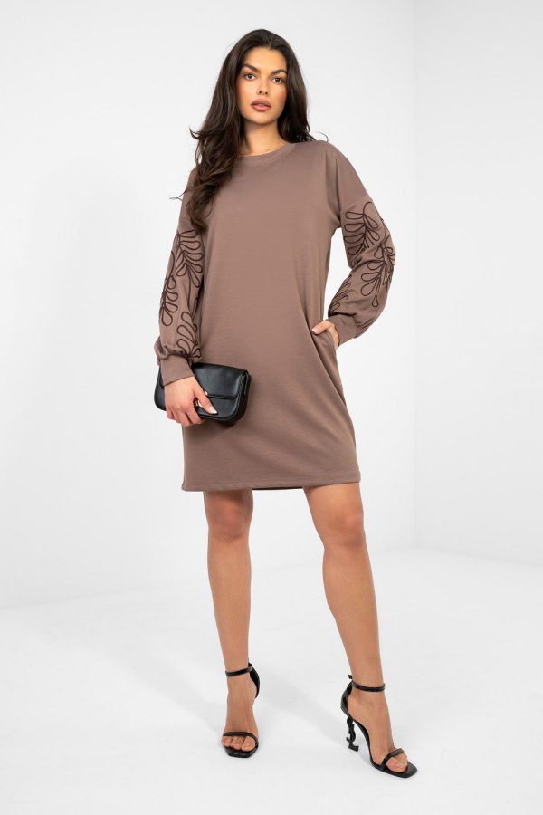 Beige Daydress in Day Dresses with Spandex and Viscose