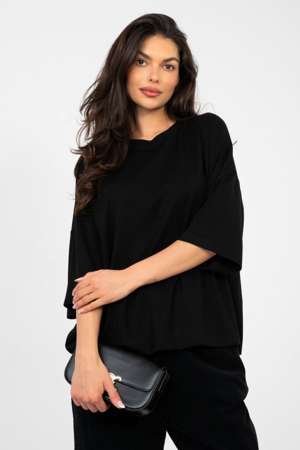 Black Blouse in Women`s Blouses, Tunics with Spandex and Viscose