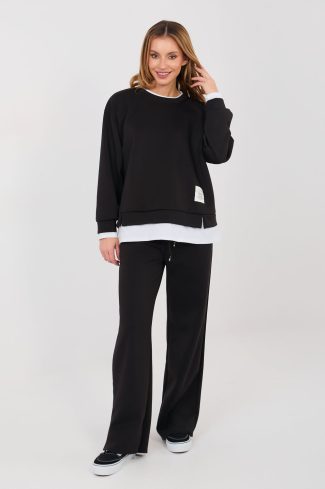 Black Set in Pants, Trousers, Shorts with Spandex, Polyester and Viscose