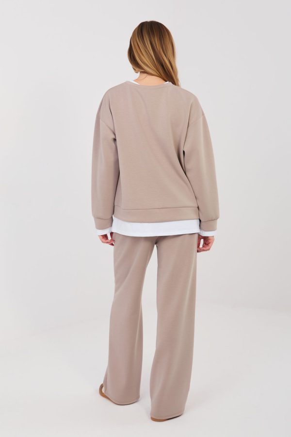 Beige Set in Pants, Trousers, Shorts with Spandex, Polyester and Viscose