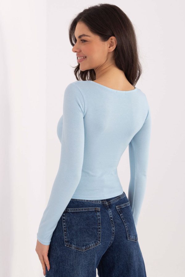Blue Blouse in Women`s Blouses, Tunics with Cotton and Spandex