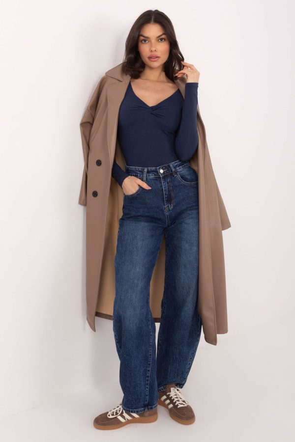 Navy Blue Blouse in Women`s Blouses, Tunics with Cotton and Spandex