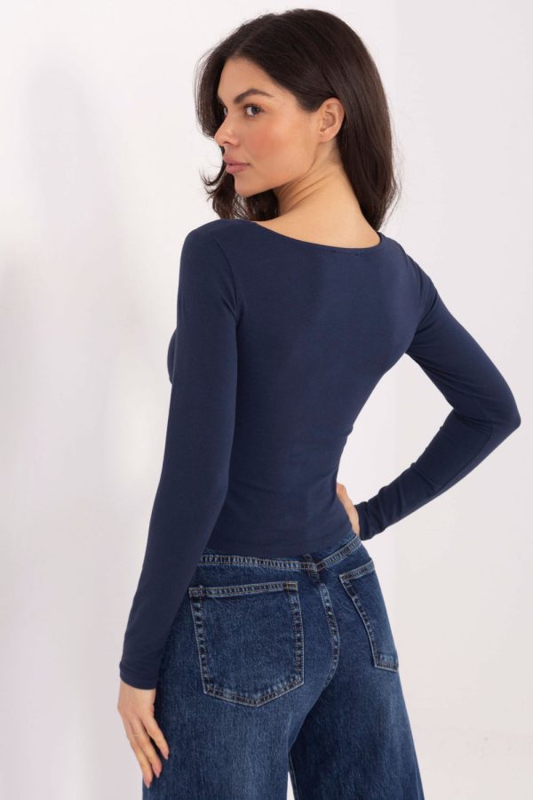 Navy Blue Blouse in Women`s Blouses, Tunics with Cotton and Spandex