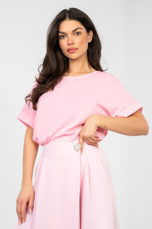 Pink Blouse in Women`s Blouses, Tunics with Cotton and Spandex