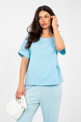 Blue Blouse in Women`s Blouses, Tunics with Cotton and Spandex