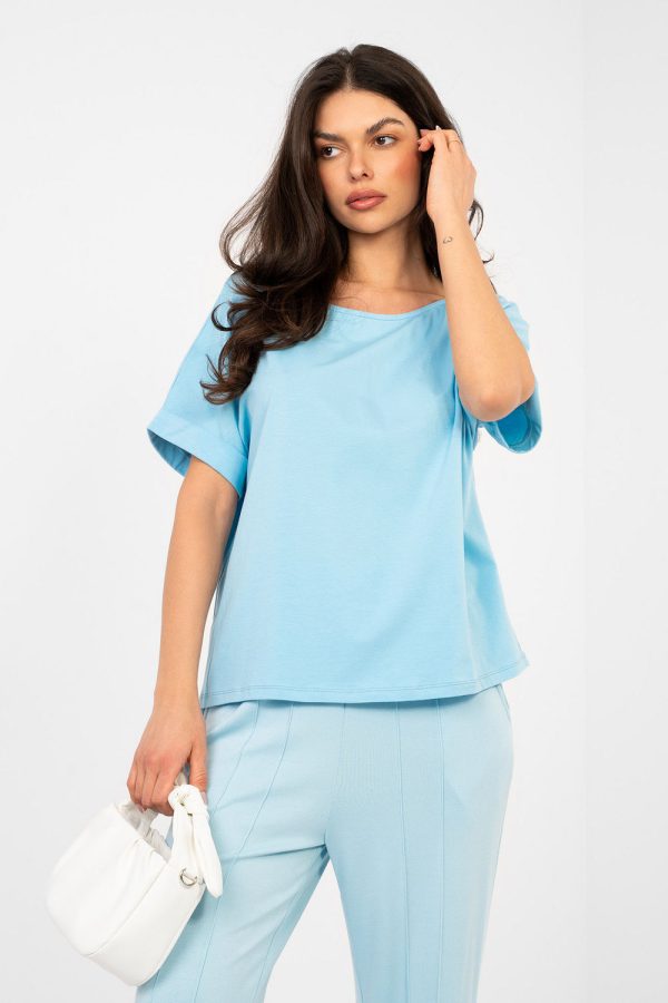 Blue Blouse in Women`s Blouses, Tunics with Cotton and Spandex