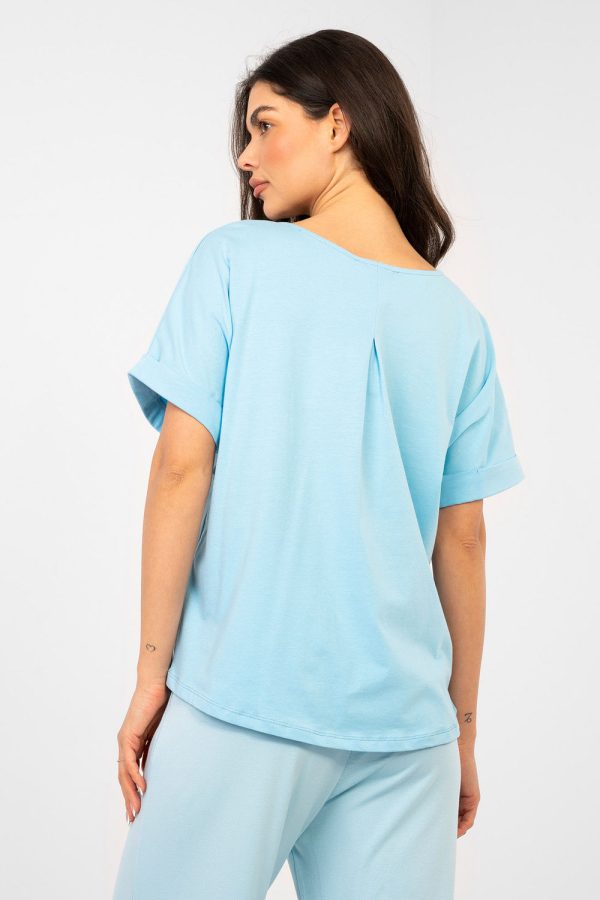 Blue Blouse in Women`s Blouses, Tunics with Cotton and Spandex
