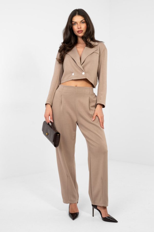 Beige Set in Pants, Trousers, Shorts with Spandex, Polyester and Viscose