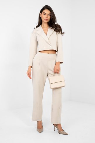 Beige Set in Pants, Trousers, Shorts with Spandex, Polyester and Viscose