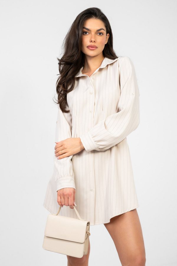 Beige Daydress in Day Dresses with Spandex, Polyester and Viscose