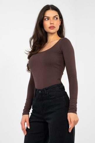 Brown Blouse in Women`s Blouses, Tunics with Cotton and Spandex
