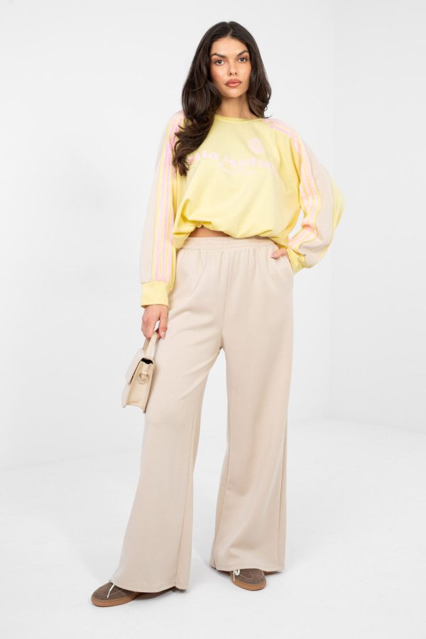 Beige Set in Pants, Trousers, Shorts with Spandex, Polyester and Viscose