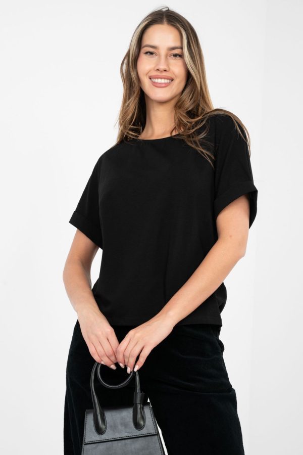 Black Blouse in Women`s Blouses, Tunics with Cotton and Spandex