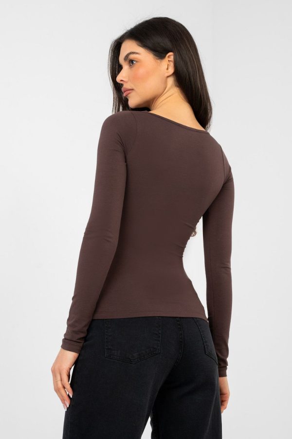 Brown Blouse in Women`s Blouses, Tunics with Cotton and Spandex