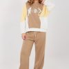 Beige Set in Pants, Trousers, Shorts with Spandex, Polyester and Viscose