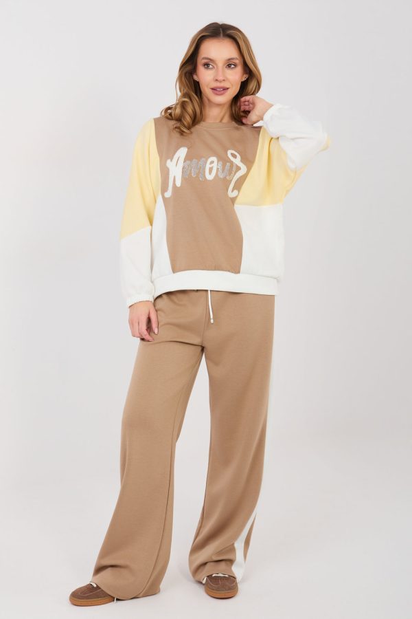 Beige Set in Pants, Trousers, Shorts with Spandex, Polyester and Viscose