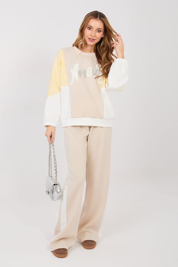 Beige Set in Pants, Trousers, Shorts with Spandex, Polyester and Viscose