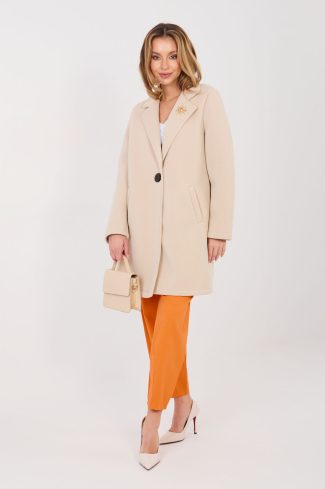 Beige Coat in Women`s Coats, Jackets with Spandex and Polyester