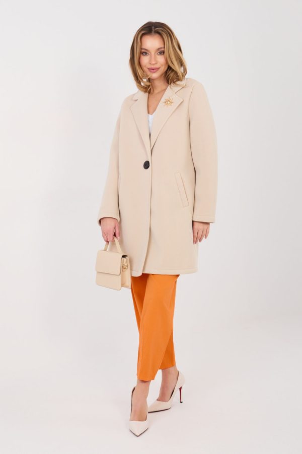 Beige Coat in Women`s Coats, Jackets with Spandex and Polyester