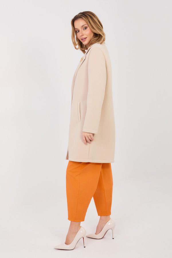Beige Coat in Women`s Coats, Jackets with Spandex and Polyester