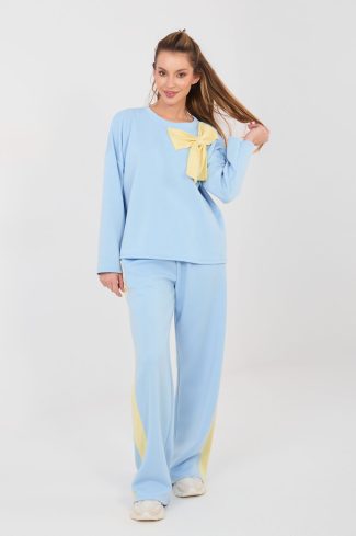Blue Set in Pants, Trousers, Shorts with Spandex, Polyester and Viscose