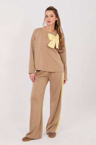 Beige Set in Pants, Trousers, Shorts with Spandex, Polyester and Viscose