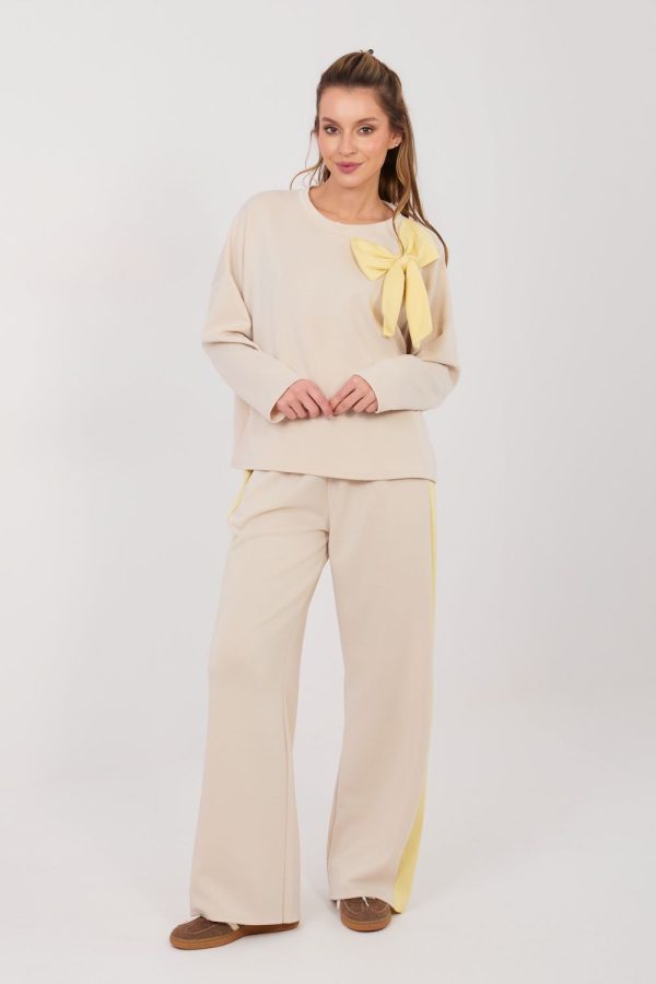 Beige Set in Pants, Trousers, Shorts with Spandex, Polyester and Viscose