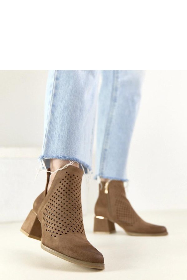 Brown Heel Boots.Fabric, Footbed, Upper Height and Heel Height