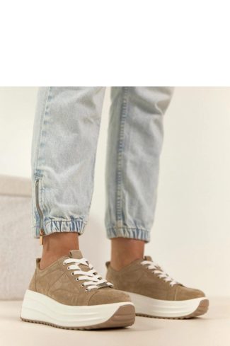 1115848 Beige Platform Sneakers in Women`s Athletic Shoes, Trainers, Sneakers with Fabric, Footbed and Platform Height