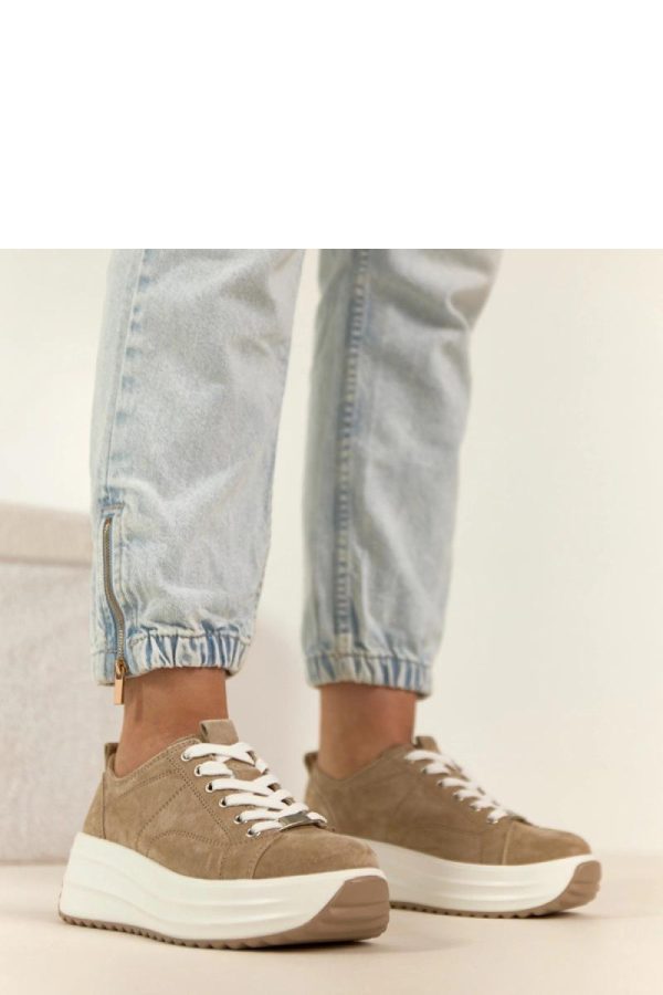 Beige Platform Sneakers in Women`s Athletic Shoes, Trainers, Sneakers with Fabric, Footbed and Platform Height