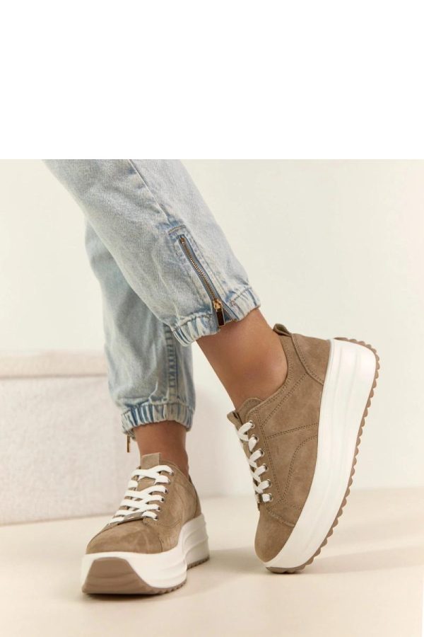Beige Platform Sneakers in Women`s Athletic Shoes, Trainers, Sneakers with Fabric, Footbed and Platform Height