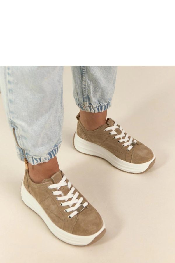 Beige Platform Sneakers in Women`s Athletic Shoes, Trainers, Sneakers with Fabric, Footbed and Platform Height