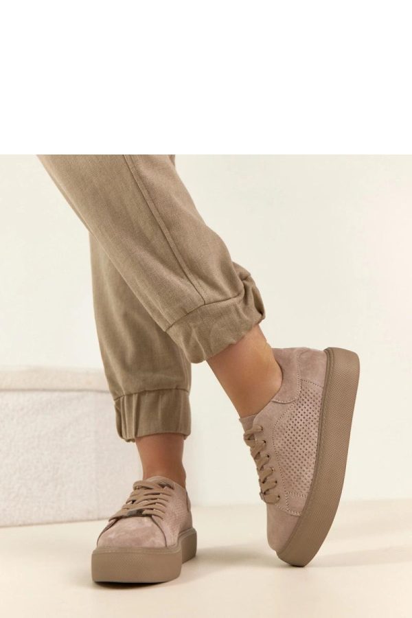 Beige Platform Sneakers in Women`s Athletic Shoes, Trainers, Sneakers with Fabric, Footbed and Platform Height