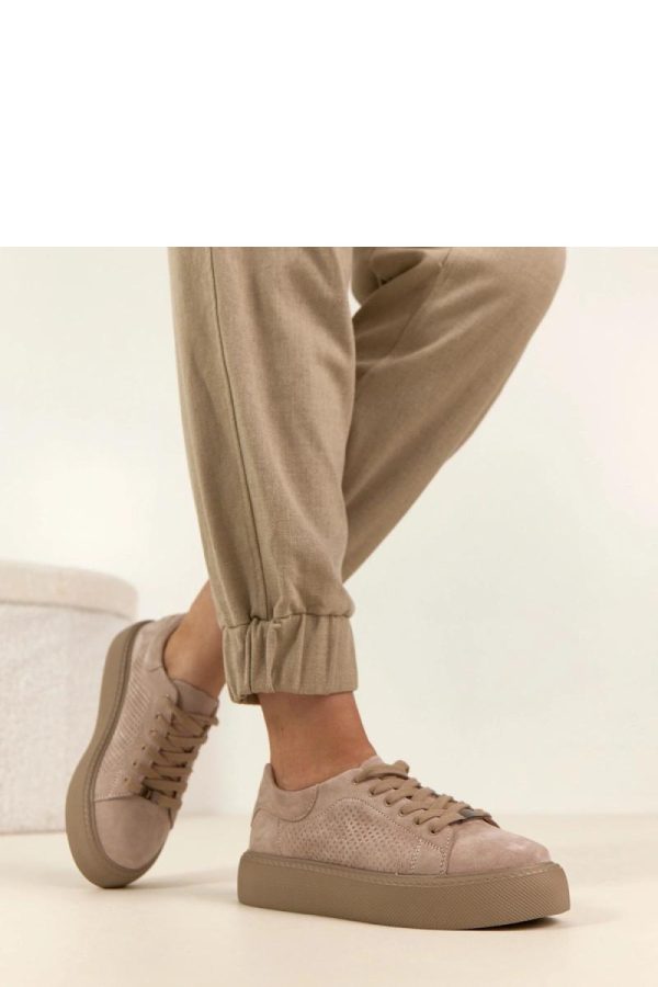 Beige Platform Sneakers in Women`s Athletic Shoes, Trainers, Sneakers with Fabric, Footbed and Platform Height